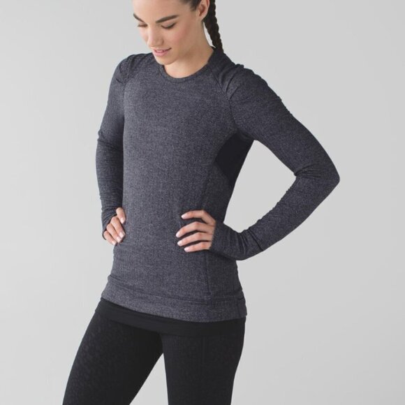 Lululemon Think Fast Long Sleeve Heathered Herringbone Heathered Black Black - Picture 5 of 5